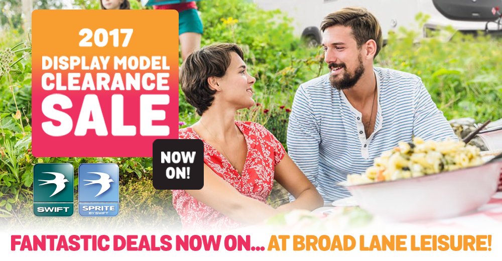 swiftgroup's tweet photo. Great savings to be had on the latest Swift & Sprite caravan ranges @broadlane's 2017 Display Model Clearance! #Everyonelovesasale https://t.co/RLzTk3bz7m