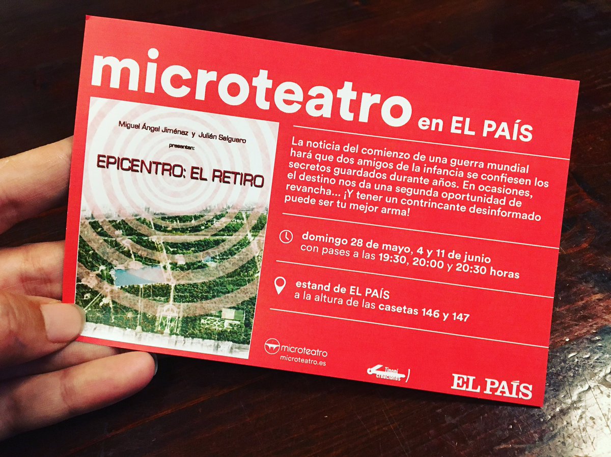 microteatro's tweet photo. Microteatro se une a @el_pais para celebrar la Feria del Libro  #microteatro Esta tarde a partir de las 19,30h :) https://t.co/NTmQGBePdf https://t.co/feQjlBwrHg
