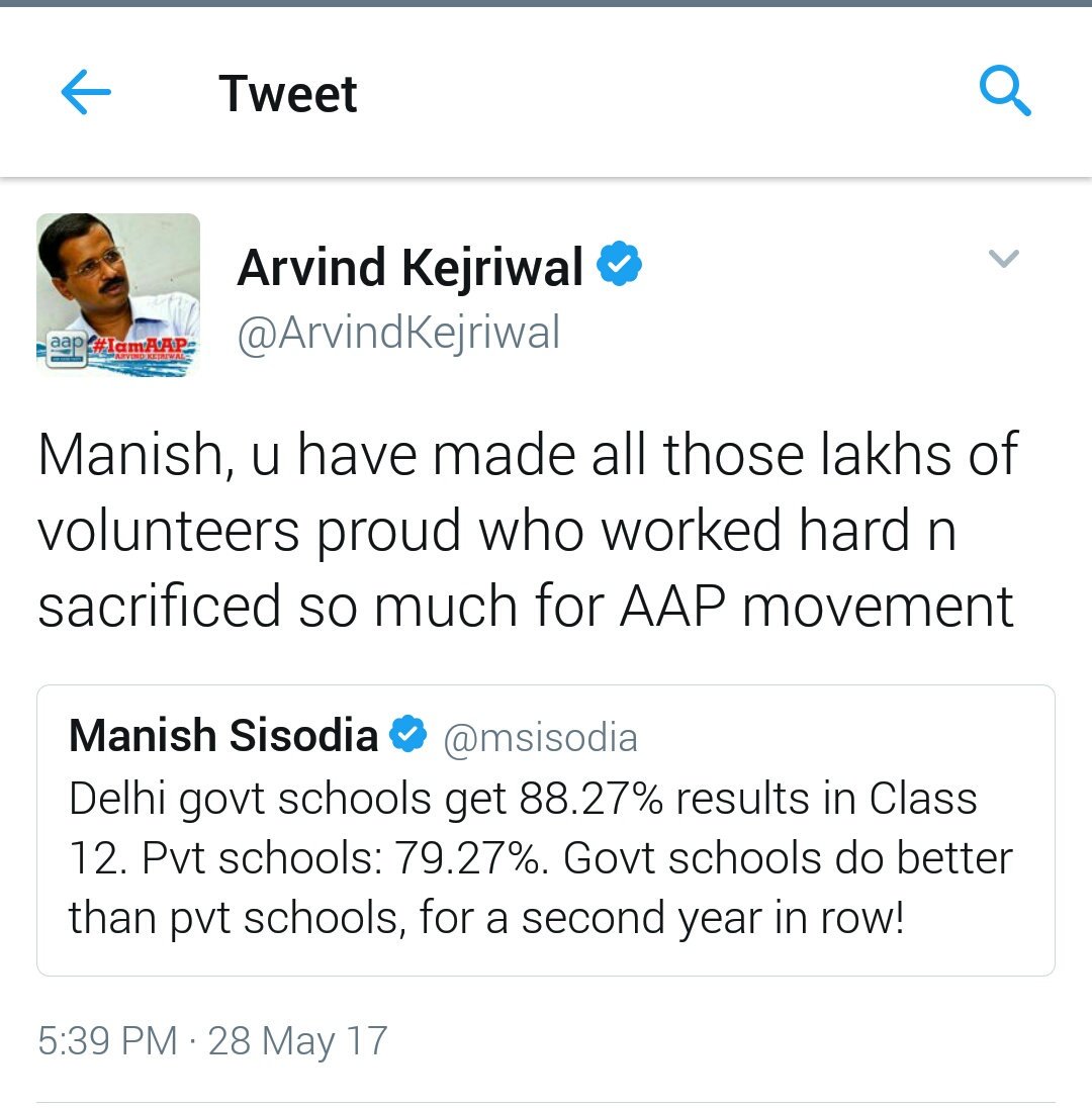 LOLiyapa's tweet photo. Hats off to sadji &amp;AAP volunteers who worked hard even in 2012 &amp;2013 although AAP wasn't ruling so that Govt school outshine Prvt in results https://t.co/iqGttGsmhq