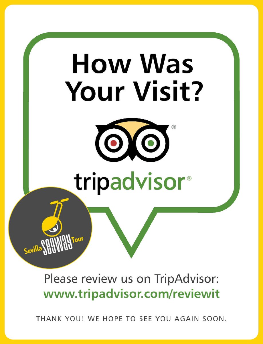 SevillaSegway's tweet photo. Hoy was your #SEGWAYTOUR ?
Please, review us on #Tripadvisor @tripadvisor !
#YELLOWHELMETS !
#Sevilla🇪🇸 #Spain🇪🇸
#SevillaSegwayTour #SST ® https://t.co/CbMVg7YZgz