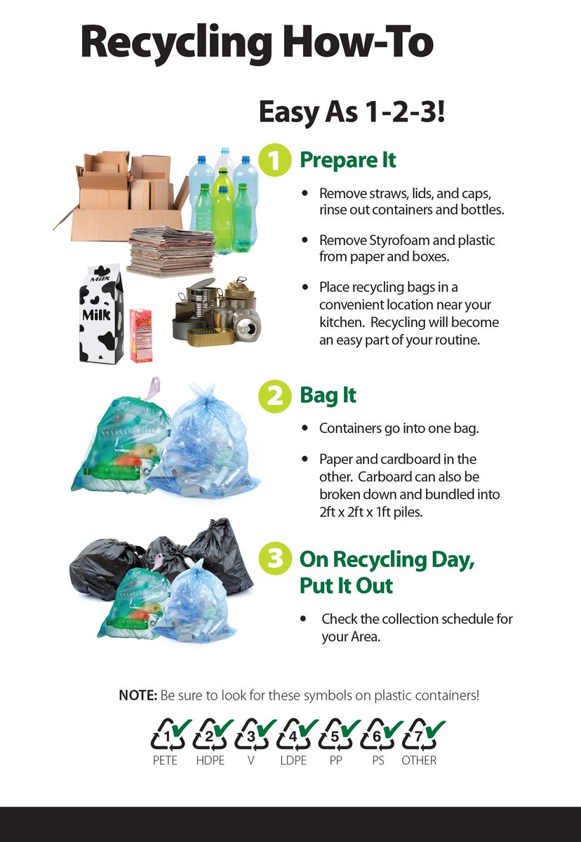 TownofCBS's tweet photo. Recycling really is as easy as 1-2-3! And there is no limit to the number of recycling bags you can place at the curb! #CleanerCBS https://t.co/rNWT9CfBLL