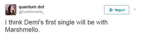 magiadademibra's tweet image. Uma fã tuitou '' Acho que o primeiro single da Demi será com Marshmello''. Logo em seguida, o DJ deu fav no tweet.