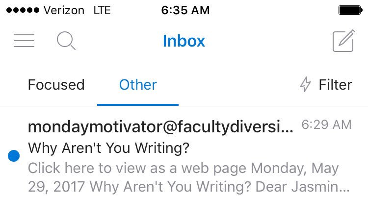 jlinabary's tweet image. My immediate reaction to this email this morning was a defensive "But I am writing!" #acwri #phdlife #dissertationdeadline