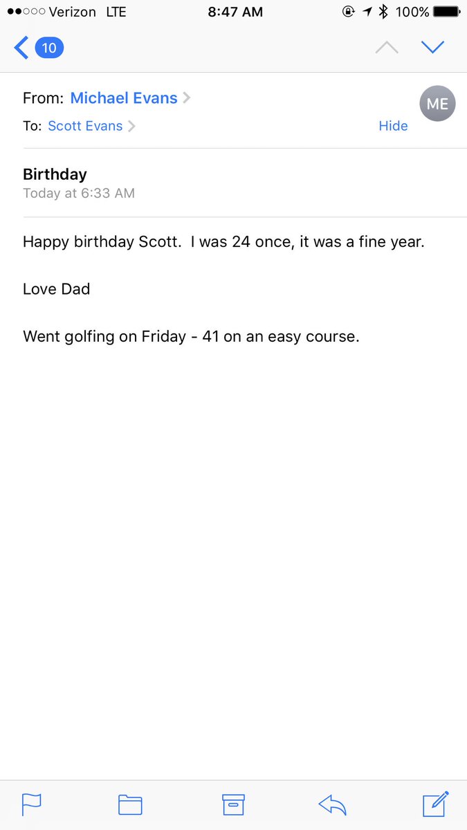 HashtagScottyE's tweet photo. Death, taxes and this yearly email from my Dad https://t.co/WvL5WIvih4