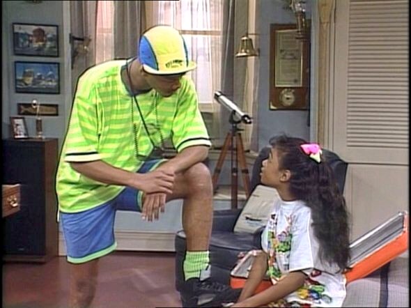 The 1st episode of 'The Fresh Prince of Bel-Air' aired September 10,1990. Fresh out the cab, Will Smith wore these original black Jordan 5s.