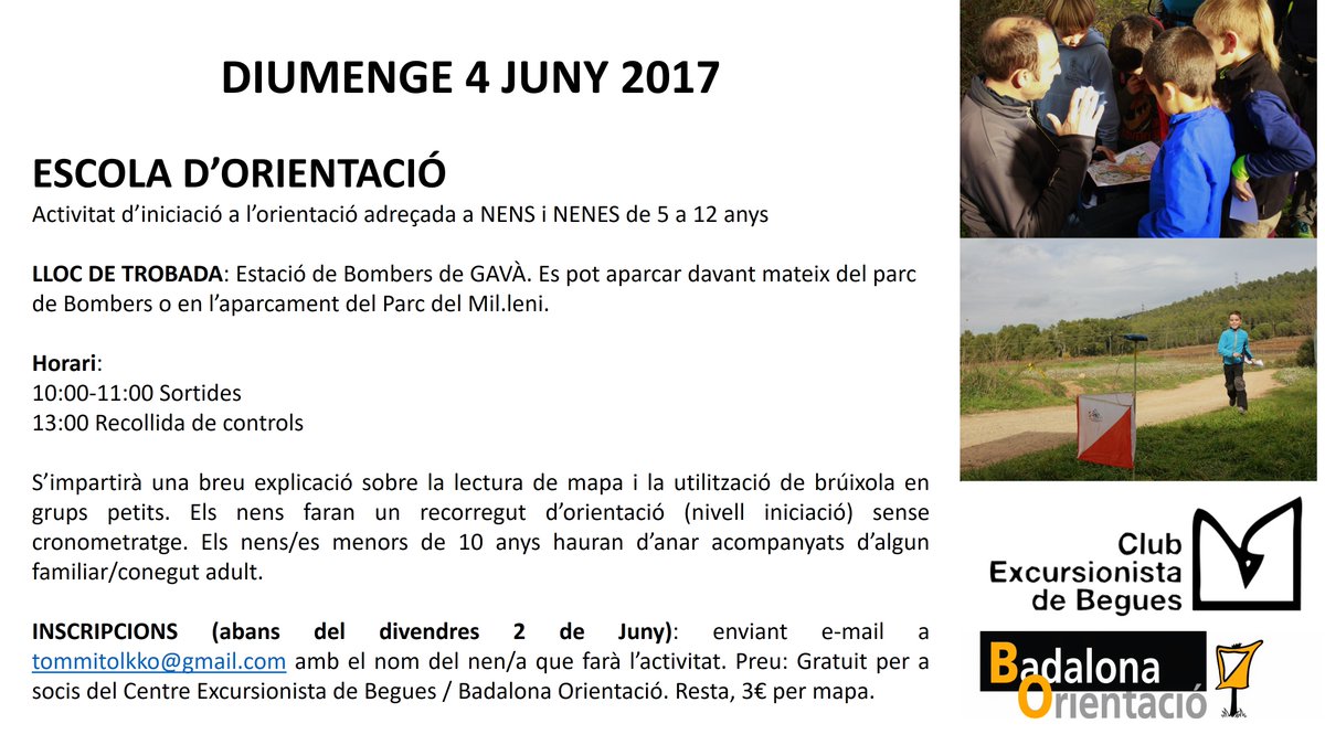 Diumenge 4 de juny t'esperem a l'activitat d'orientació destinada a nens i nenes de 5 a 12 anys #Begues #ceb  #cursesorientació