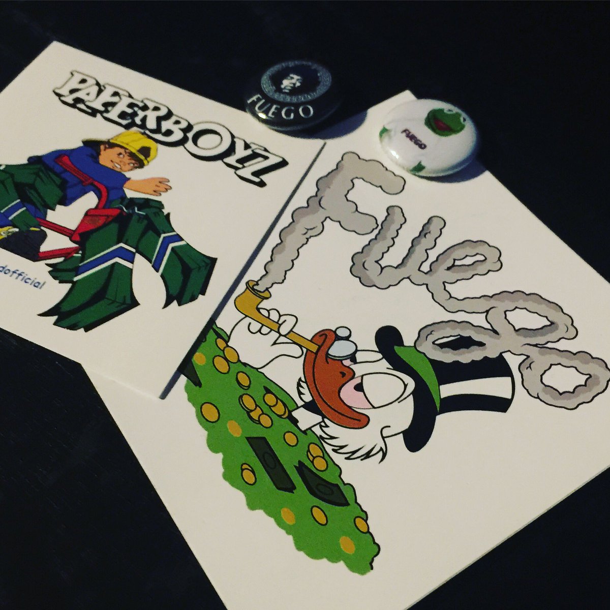 therealfatdoo's tweet photo. New slaps and pins #thefuegoapparel #cannabis #dank #dabs #trees #cash #money #highlife #dope #weed #stickers #art #fuego #710 #420 #ganja https://t.co/Y3SH1vuJKb