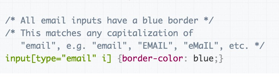 ur_friend_james's tweet image. TIL you can make CSS attribute selectors case insensitive by putting an 'i' after the attr="value" part