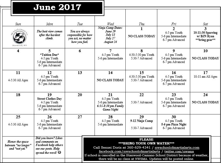 NWSMA's tweet photo. June 2017 Dojo Calendar https://t.co/GwX8sFVFgn https://t.co/vbboZg05Wm