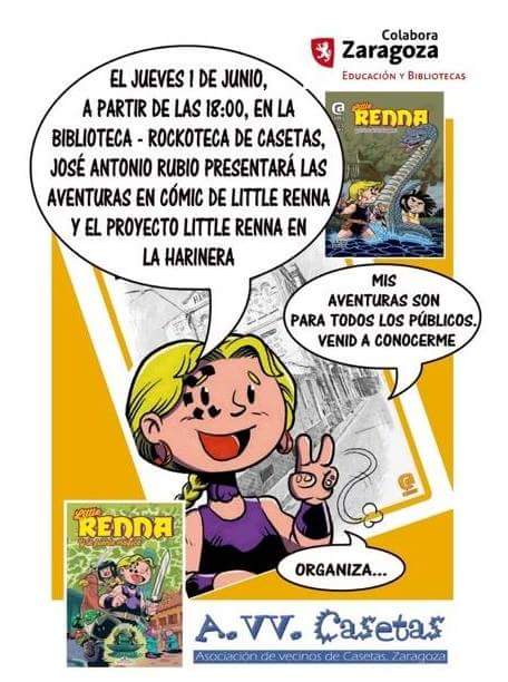 AfterCOMIC's tweet photo. Y seguimos...el próximo jueves 1 de junio, a partir de las 18:00, en la #BibliotecaDeCasetas, presentación de #LittleRenna. https://t.co/iLuJfSBQsC