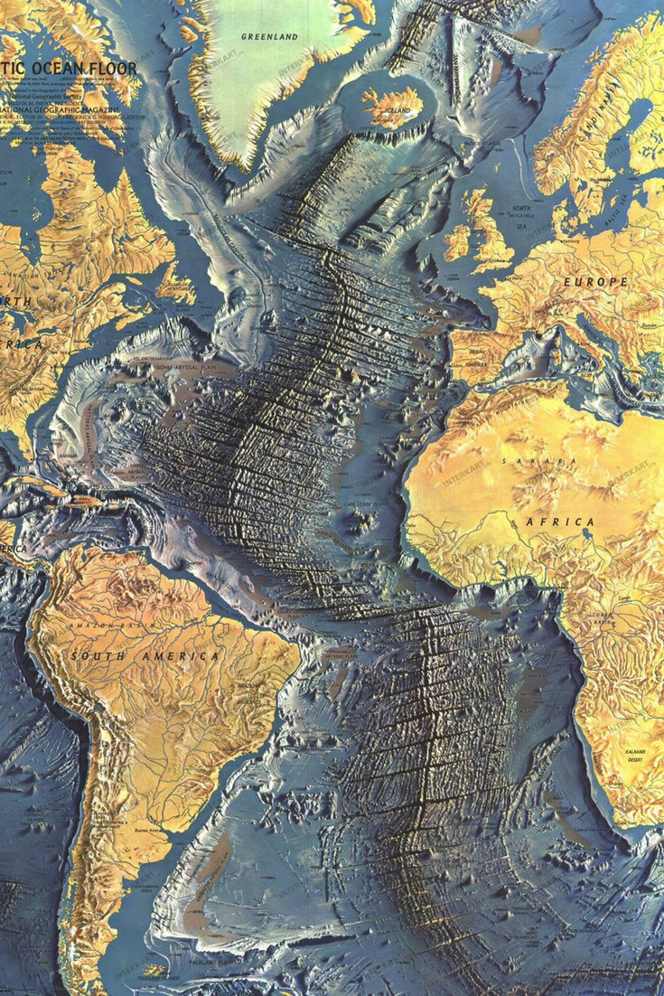 INSH on X: “Map of the undersea mountain range in the Atlantic
