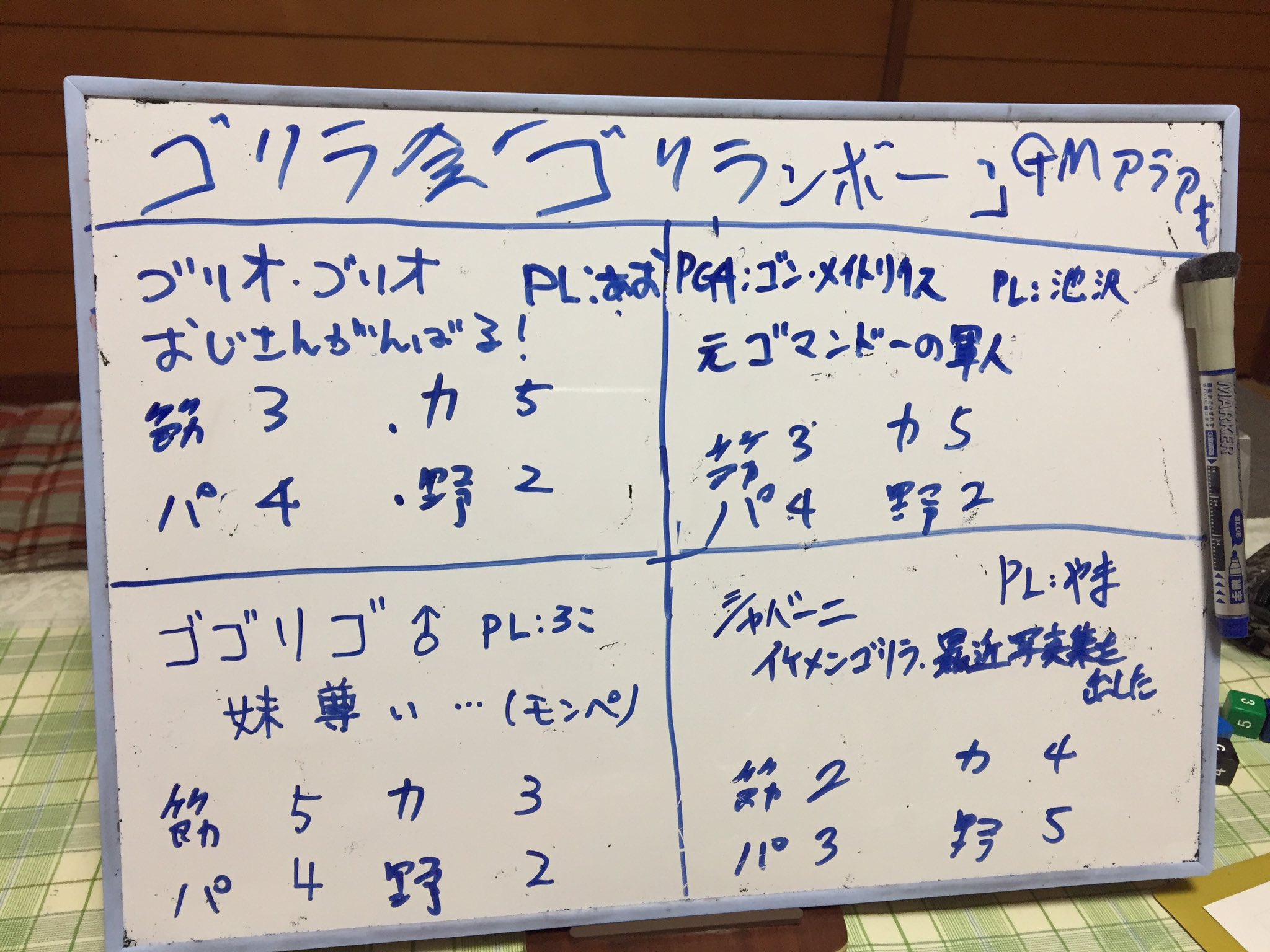 65 Trpg Tl 昨日の ゴリラオンリー会 ありがとうございました アラアキさん宅で ゴリラガードとゴリランボーやらせていただきました 結局死なないゴリリン エンジンで動く筋斗雲 野生み溢れるキッスでエンダァァ 優しいキッスでエンダァァ 全て忘れ