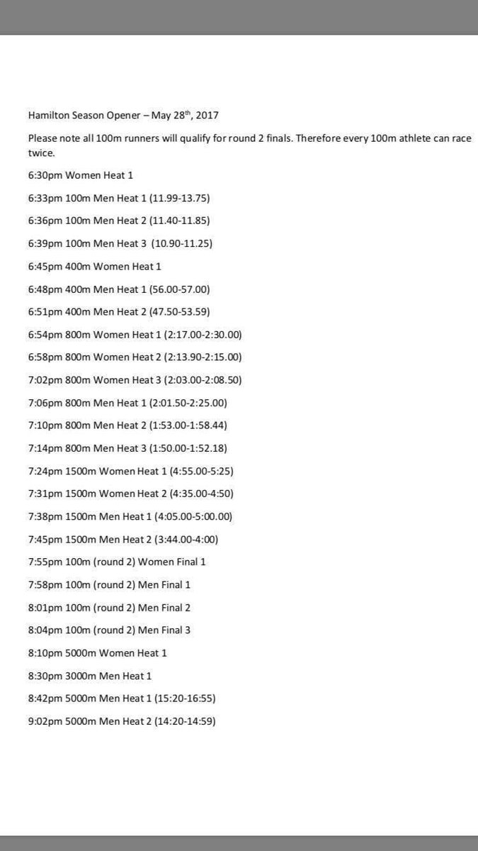 Here is the schedule for our first twilight meet of the season! Looking forward to a good night and fast times 🔥