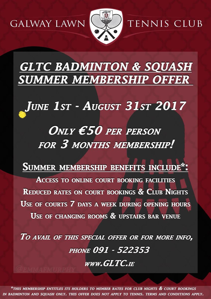 GLTC Badminton (@gltcbado) on Twitter photo Been tempted to join GLTC? Now's your chance! Only €50 for 3 months membership! #badminton #squash @IrishSquash <a href="/GaravansBar/">Garavans Bar</a> <a href="/bad_min_ton/">Ludwig van Beethoven</a> Been tempted to join GLTC? Now's your chance! Only €50 for 3 months membership! #badminton #squash @IrishSquash <a href="/GaravansBar/">Garavans Bar</a> <a href="/bad_min_ton/">Ludwig van Beethoven</a>
