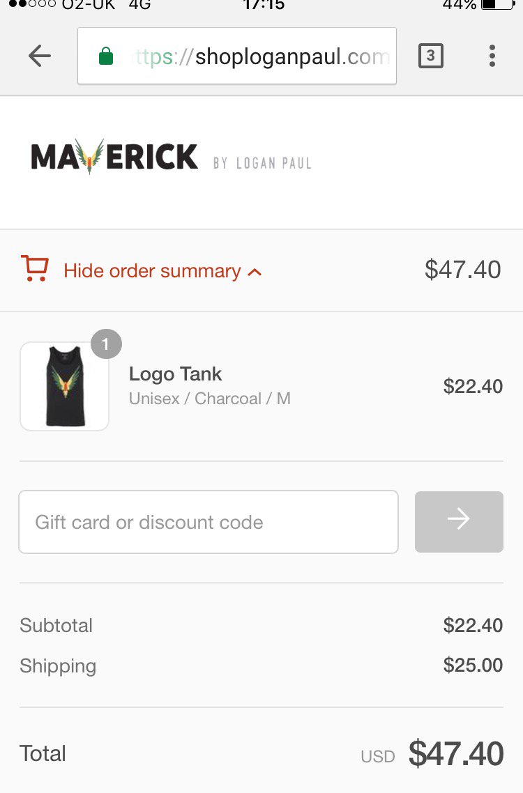 _iPlayBad's tweet image. Yo @LoganPaul I appreciate the 20% off the maverick merch. But still nearly £50 for one tank top (vest) 😭😭 I don't have that kind of dough 😭