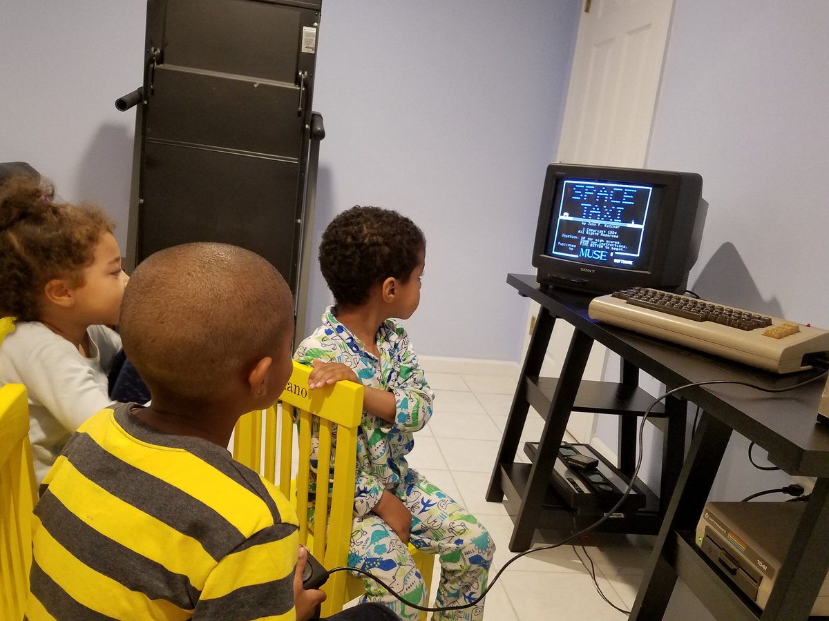 MAMECADE's tweet image. Instilling the joys of retro gaming to a 7, 6, and 4 year old via Space Taxi. &quot;What&apos;s a joystick?&quot; Uuuughhh... We have a lot to learn.