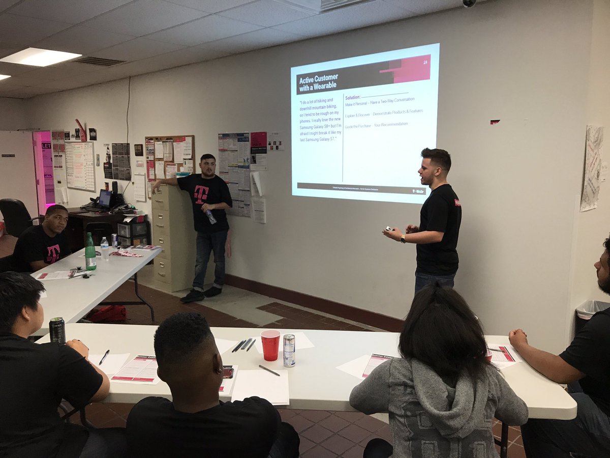 MagentaJobe's tweet photo. Role plays and demonstrations, learning as a team, winning as one!! @SJReay12 #wethebest #m1dallas #tmobile #magentalife https://t.co/zyYhJvwiQM