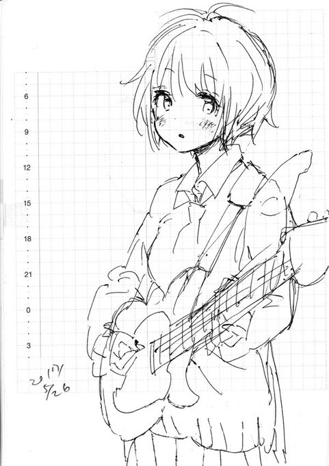 一発描きでギターを描こうっていうのが、ええと、無謀でした 