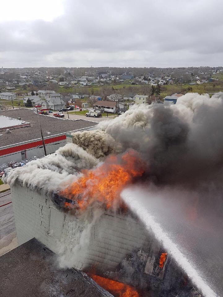 KyleMooreCB's tweet photo. Pictures from the top of a Glace Bay ladder truck 78 feet in the air at St. Agnes School, New Waterford. Courtesy: GB Chief John Chant. https://t.co/5LwapdoELa