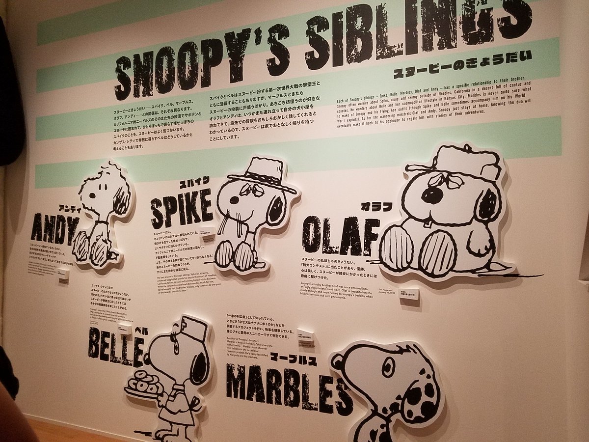 ばこちゃん Twitter પર スヌーピーミュージアムの今回の展示は ピーナッツのコミックに出て来るキャラクター解説 新たな発見もあったわ 子供の頃から難しいコミックを読んでスヌーピー馬鹿の私は 昔70人くらいのキャラクターの名前 全部覚えてたのに マイナー