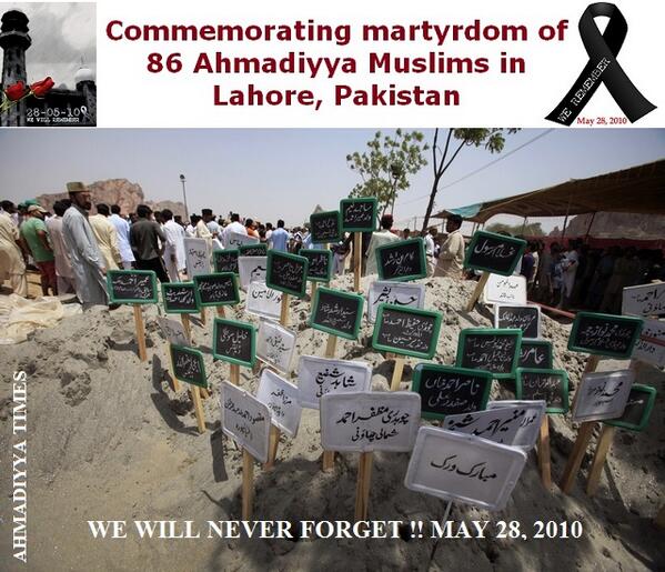 AhmadiyyaTimes's tweet photo. May 28, 2010: We Remember !! Commemorating the martyrdom of 86 Ahmadi Muslims in Lahore Ahmadiyya Mosques attacks on this day 7 years ago. https://t.co/98Q0hP8pap