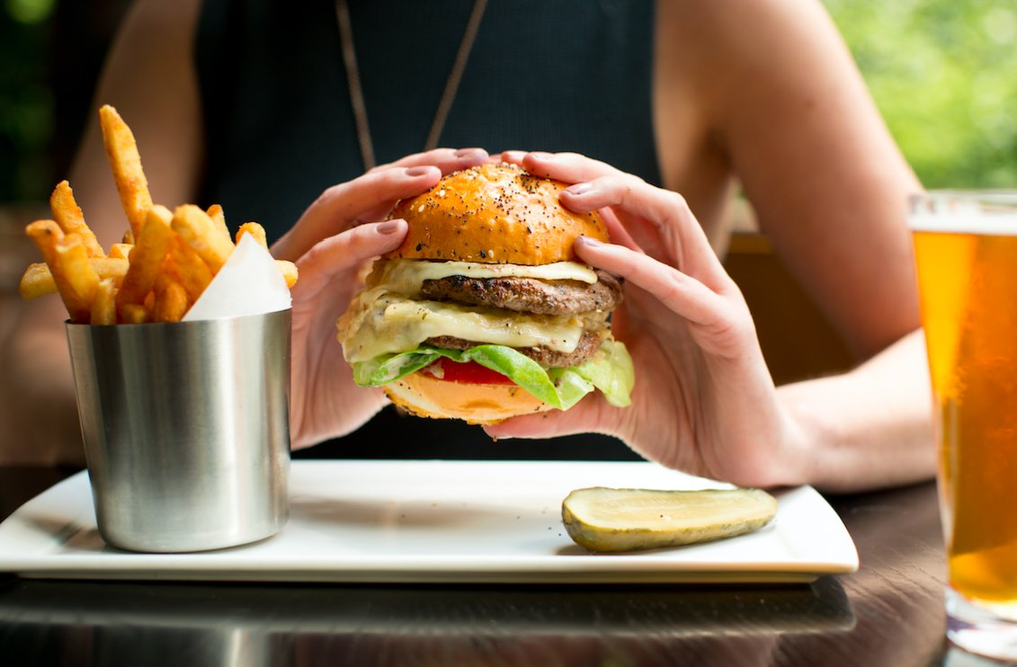 HarvestTbl's tweet photo. Why have one patty when you can have two? Celebrating #nationalburgerday with a pile of patties. #hibehindthevines https://t.co/zGbORSeTRh