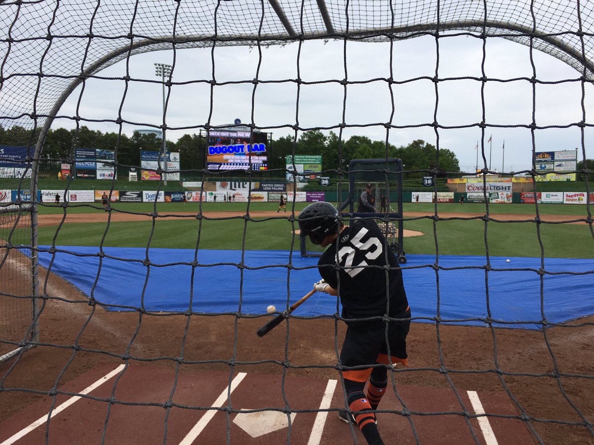 WillDeBoer's tweet photo. .@Ppalm25 getting swings in before the @shorebirds game. #GoBallGo #FlyTogether https://t.co/myACN3FHie