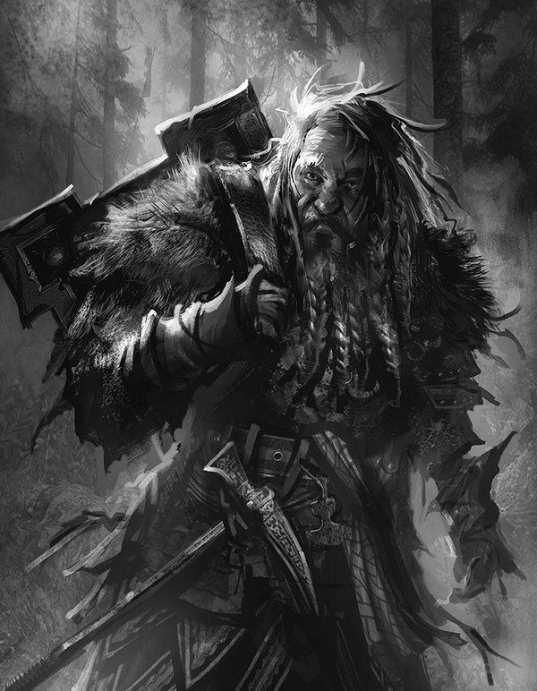 "Dwarf" is an amazing example of value control and brushwork. Sharp, rough lines work perfectly with the character. bit.ly/2qYjZnP