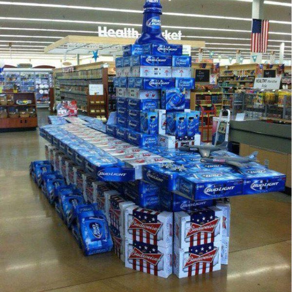 CloydRivers's tweet photo. Nothin' says "Merica" like an aircraft carrier made out of cold ones. 🇺🇸 https://t.co/YHSCAXZNF0