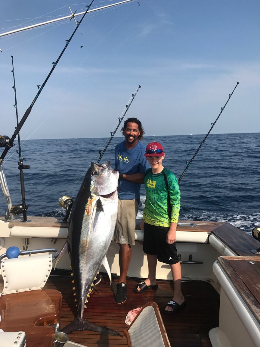 EndorFin123's tweet photo. It was Quality over Quantity today! 13 year old Bryce Vick with a 196lb Big Eye Tuna he fought for over a Hour! 252-305-0722 lets GO!!! https://t.co/yZ2jk8ZS8o