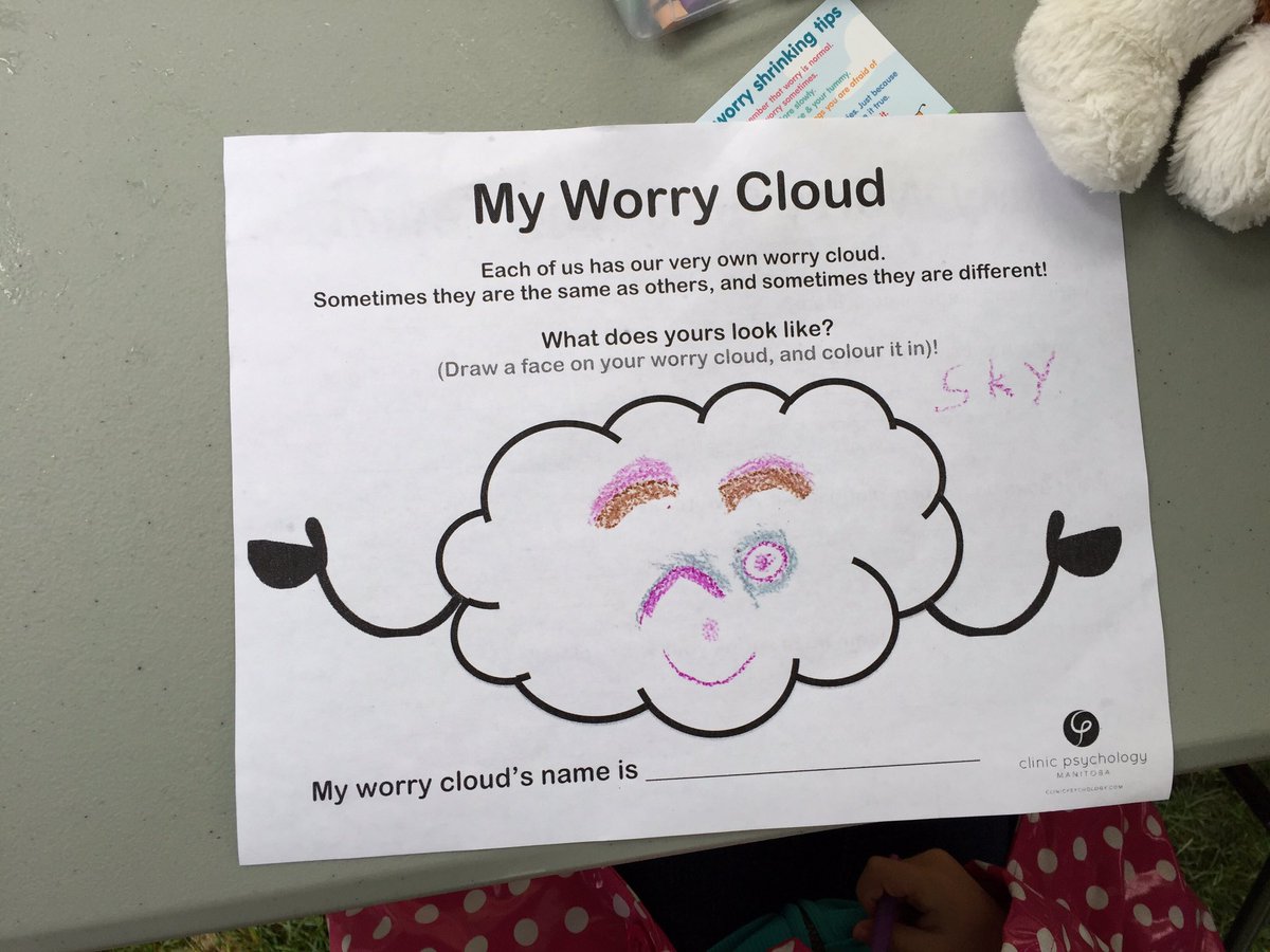 winnlovewinn's tweet photo. Just a few of the many #worrycloud s little #worrybear s worked on shrinking today! #anxiety @CHFManitoba https://t.co/RqqjxcIZwA