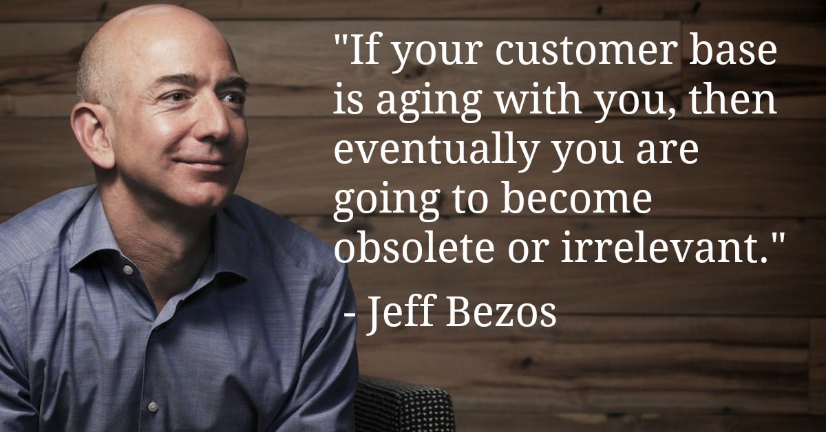 jstorres's tweet photo. "If your customer base is aging with you, then eventually you are going to become..." - Jeff Bezos - Read more => https://t.co/AwTqjF4Vlx https://t.co/DQXOWYvmKm