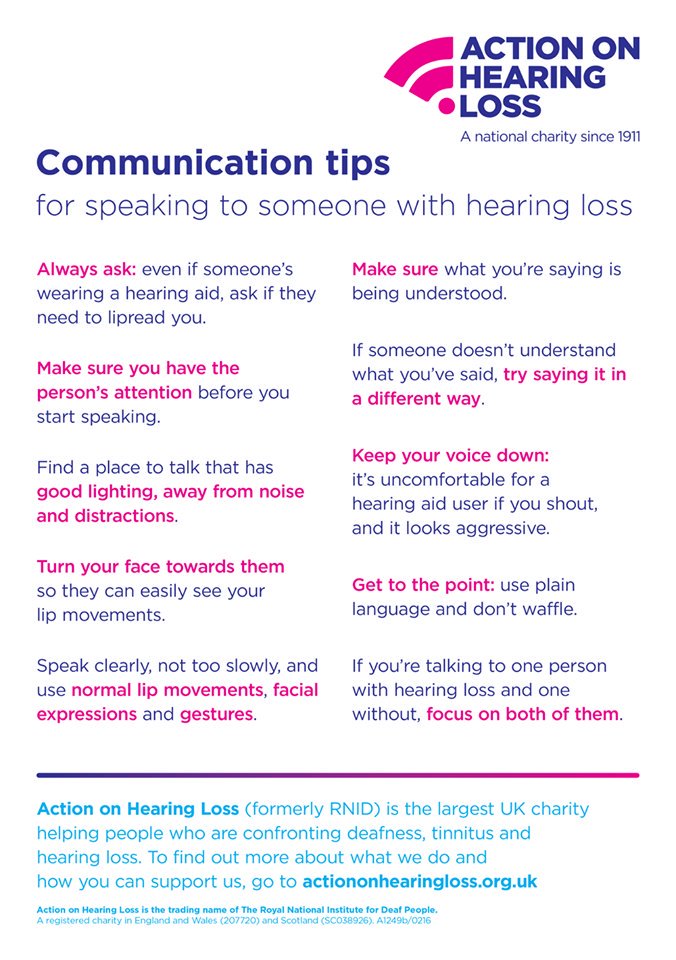RNID's tweet photo. 10 great communication tips for speaking to people with hearing loss #DeafAwarenessWeek 💙 Pls RT https://t.co/OITOQ5VRsu