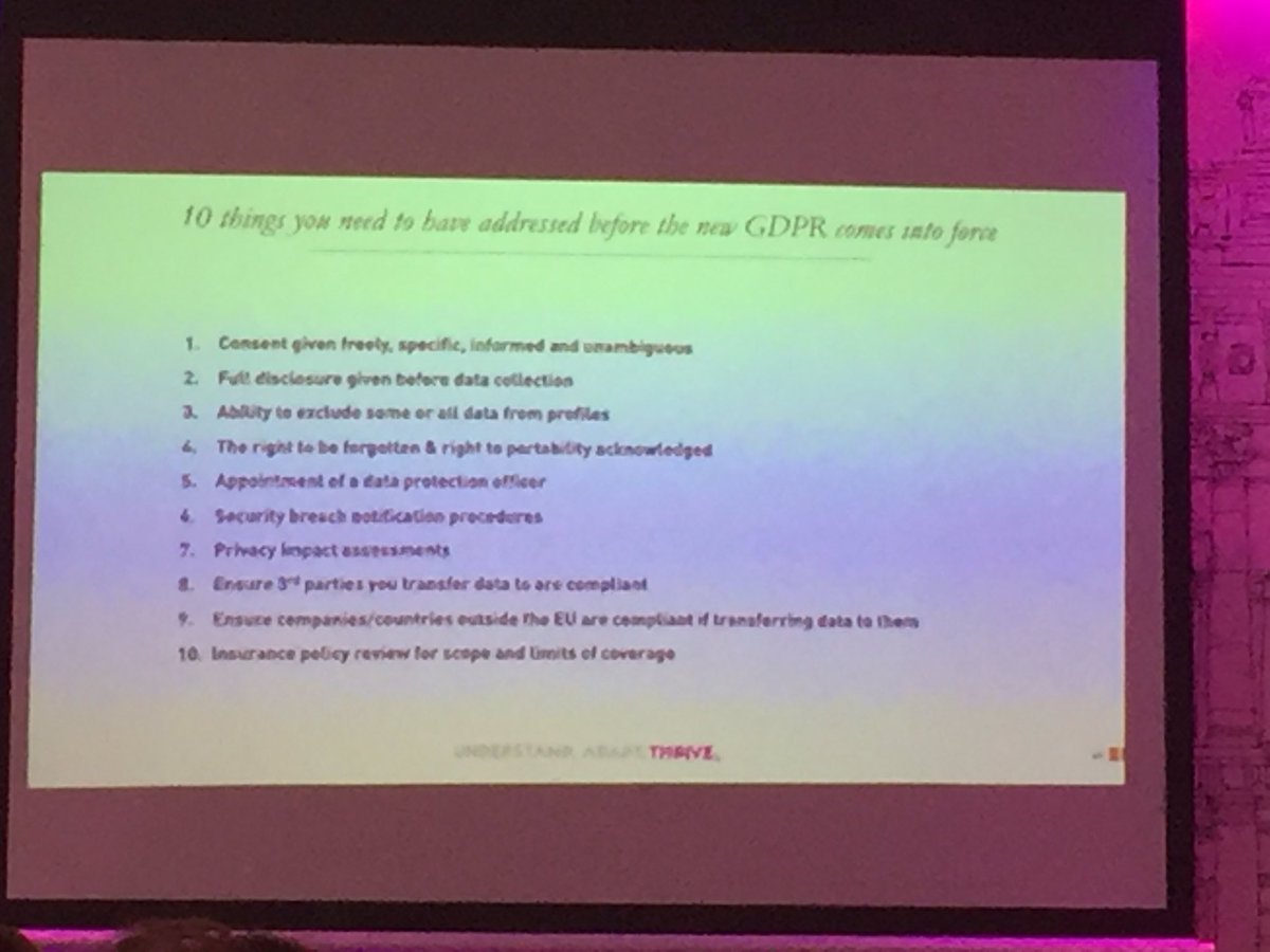 RAPP_UK's tweet photo. Might be a bit tricky to read, but here are the 10 things you need to address before next years GDPR legislation #DataApocalypse https://t.co/z4rncYJP8i