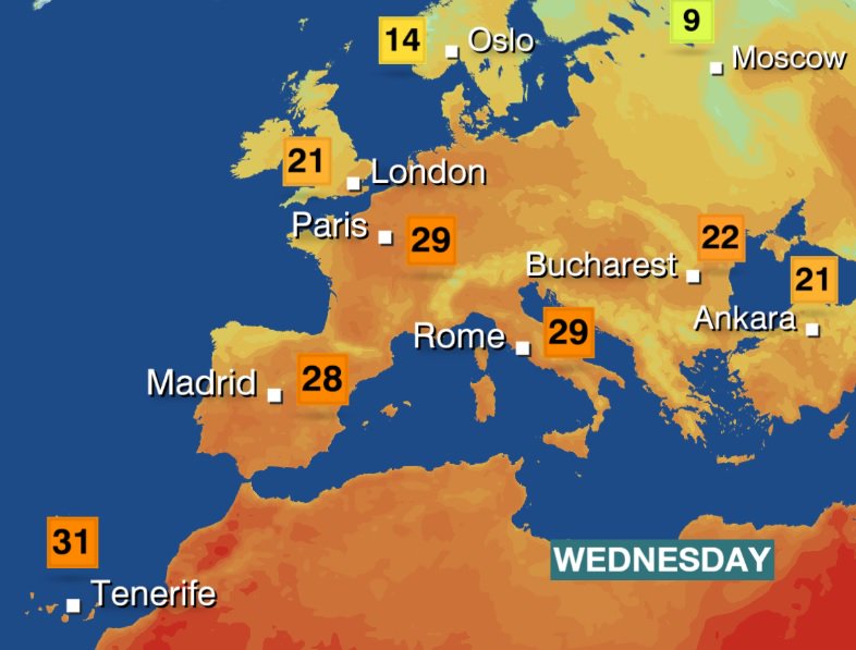 BBC Weather on Twitter "EUROPE Summerlike warmth continues for one