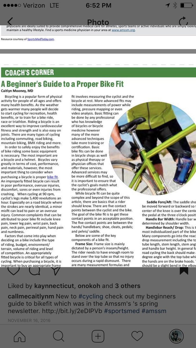 Flashback to one of my favorite articles. Bike fit basics from #amssm  sports med today newsletter. sportsmedtoday.com/pdfs/Spring201… #cycling