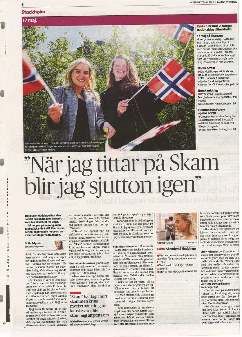 Kraftbyran's tweet photo. Idag är vi så himla stolta, glada och taggade! Jättekul att DN Sthlm ville skriva om vår SKAM-kväll på Huset i Huddinge! https://t.co/XTkbWPmAhs