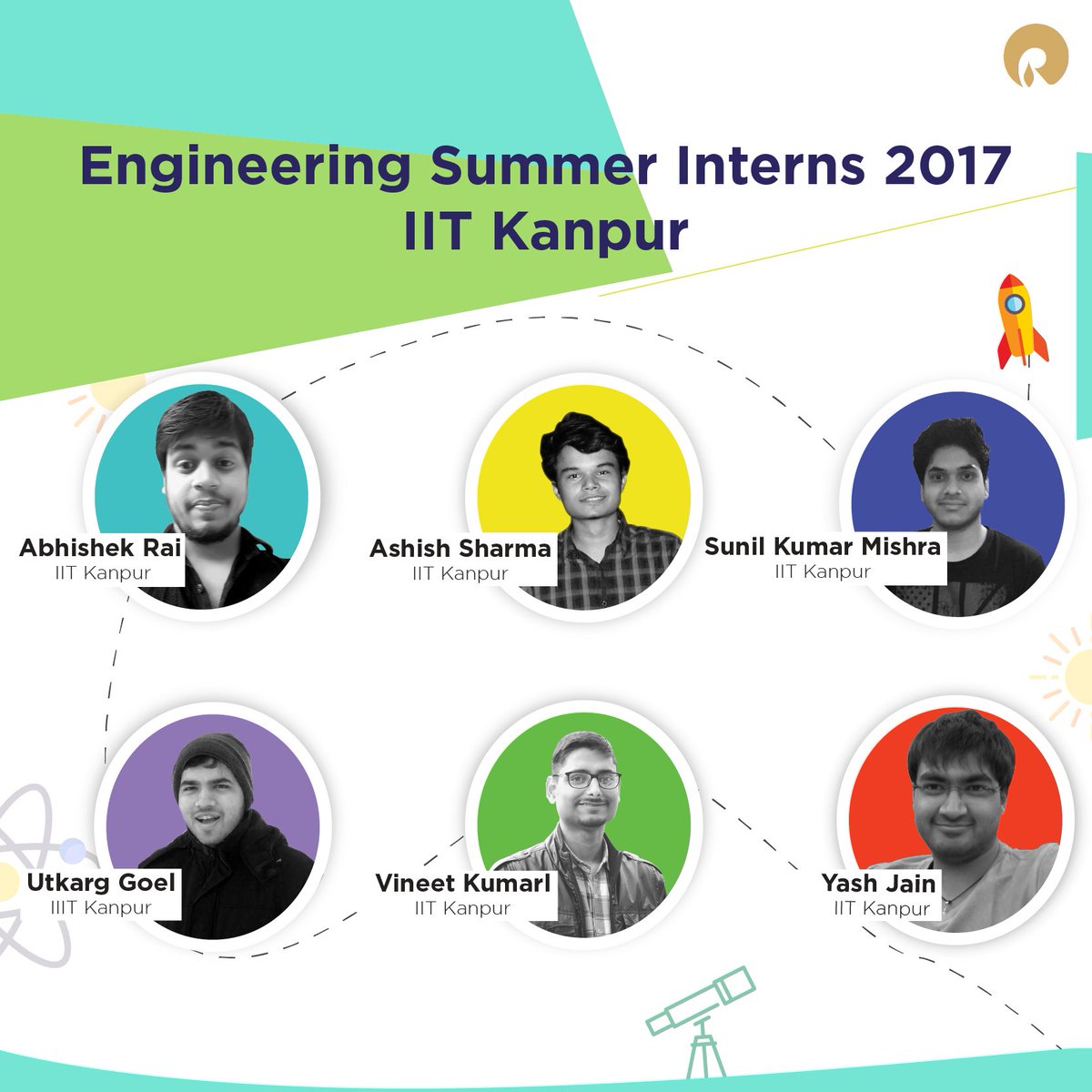 RILCampus's tweet photo. The young talent from @iitkanpur1 have joined the Reliance team as Engineering summer interns 2017. We wish them the best of luck! https://t.co/c46Bjhe1do