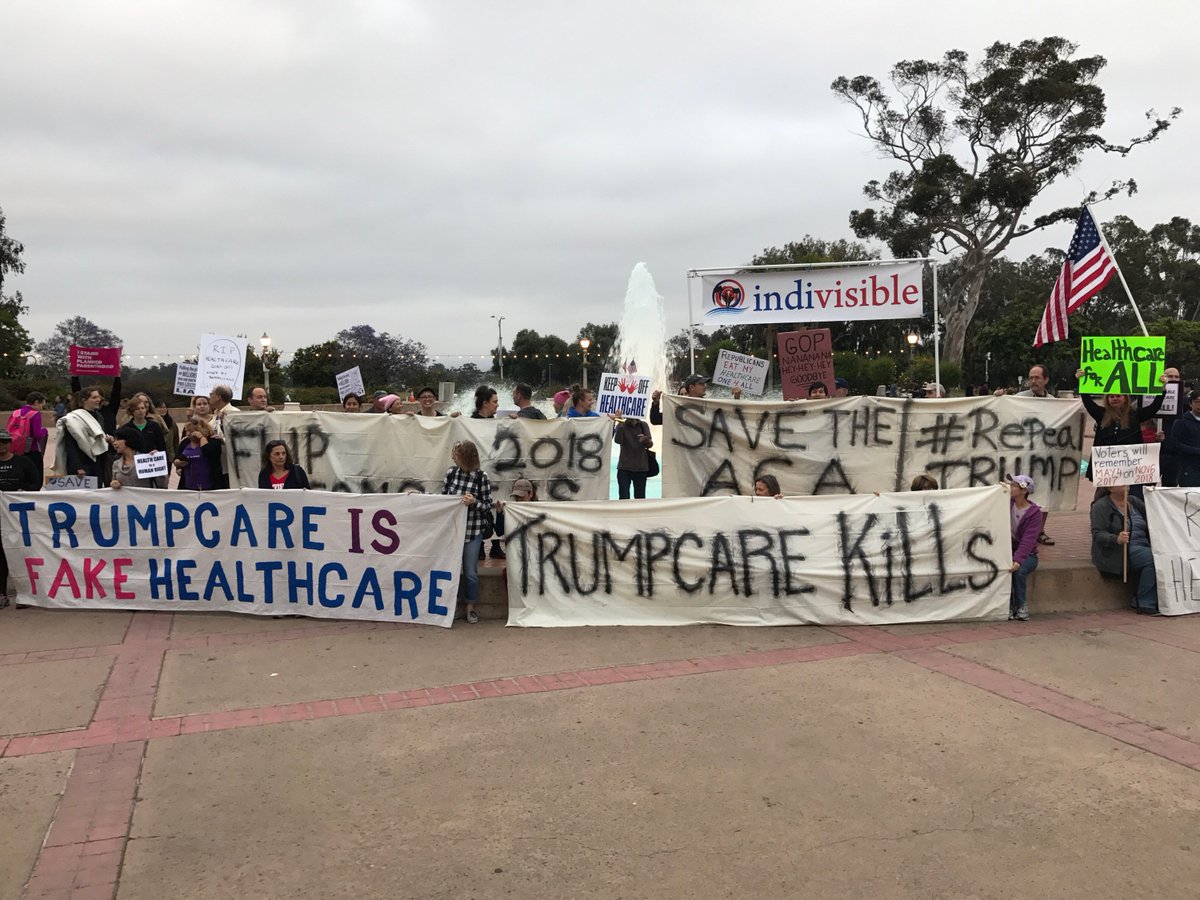SDIndivisible's tweet photo. @DarrellIssa @rachaelmbade After @DarrellIssa sold us out w/ his #AHCAVote we were in #BalboaPark letting everyone know it was #GameOverGOP especially for #TrumpsChump https://t.co/50GwNAKClO
