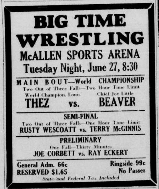 Lou Thesz defending the world's heavyweight championship in the Rio Grande Valley in 1939. First time it was ever defended here. #RGV
