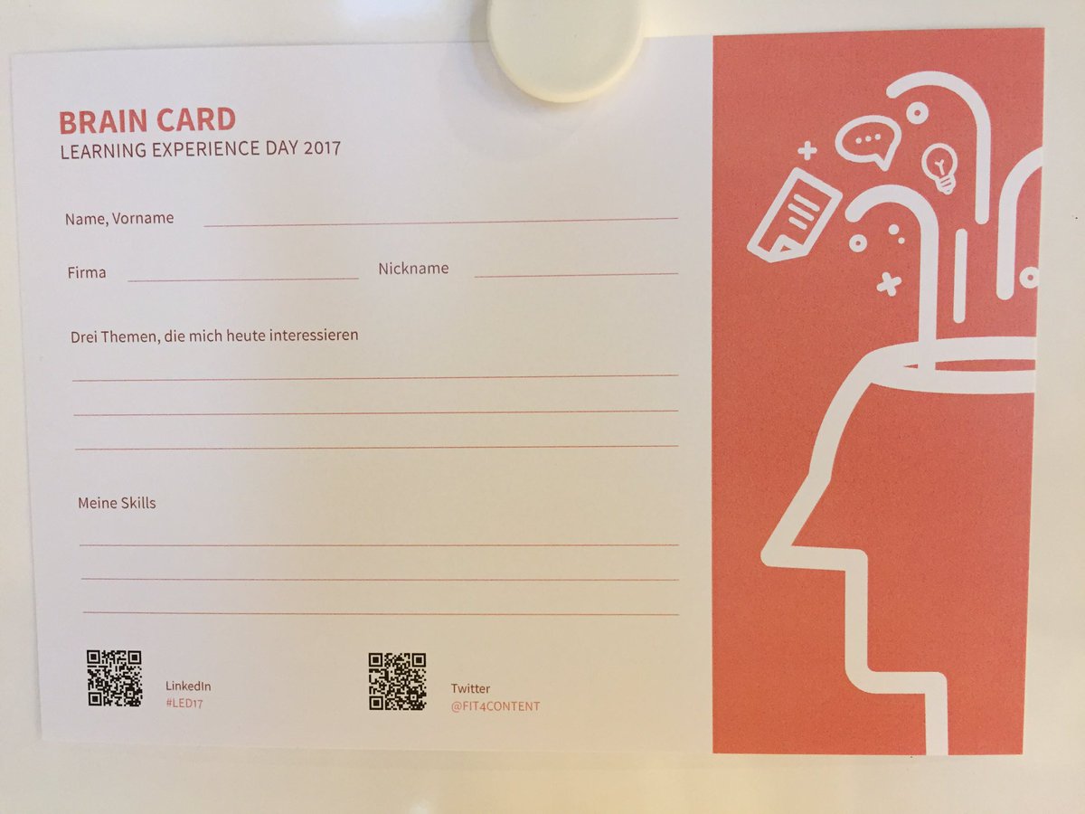 GeStreit's tweet photo. Brain Card #LED17 ausfüllen und happy landing bei Kaffee und Gipfeli @fit4content https://t.co/hrYDkGkq10