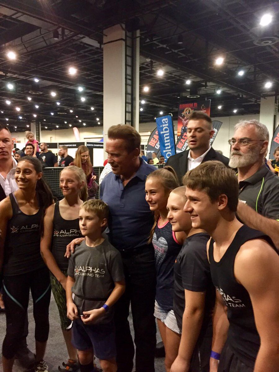 worldclimbing's tweet photo. Arnold Schwarzenegger impressed by the climbing at @ArnoldClassicAF, showcased by @sancfclimbing + @SportUnplugged! https://t.co/Byvncc4Ent https://t.co/cdyVVUjge4