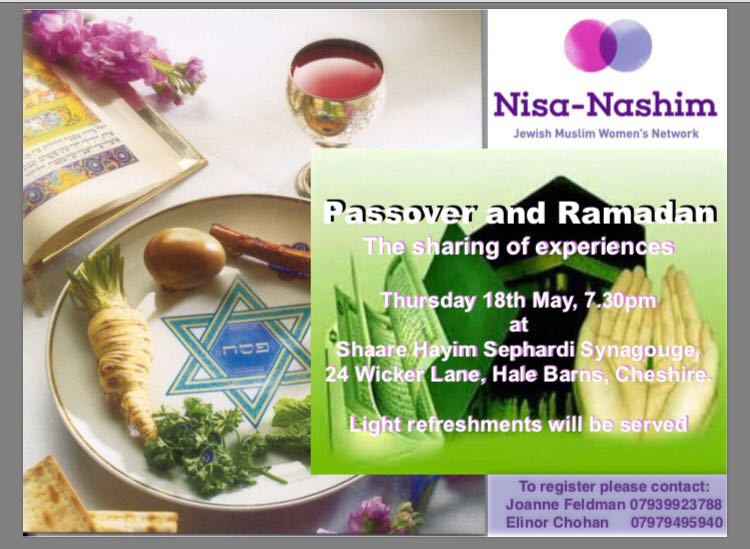 nisanashim's tweet photo. Our S. Manchester group are hosting this wonderful event to celebrate both #Passover & #Ramadan. Do go along! #manchester #jewsmuslims https://t.co/3hHCLuRrax