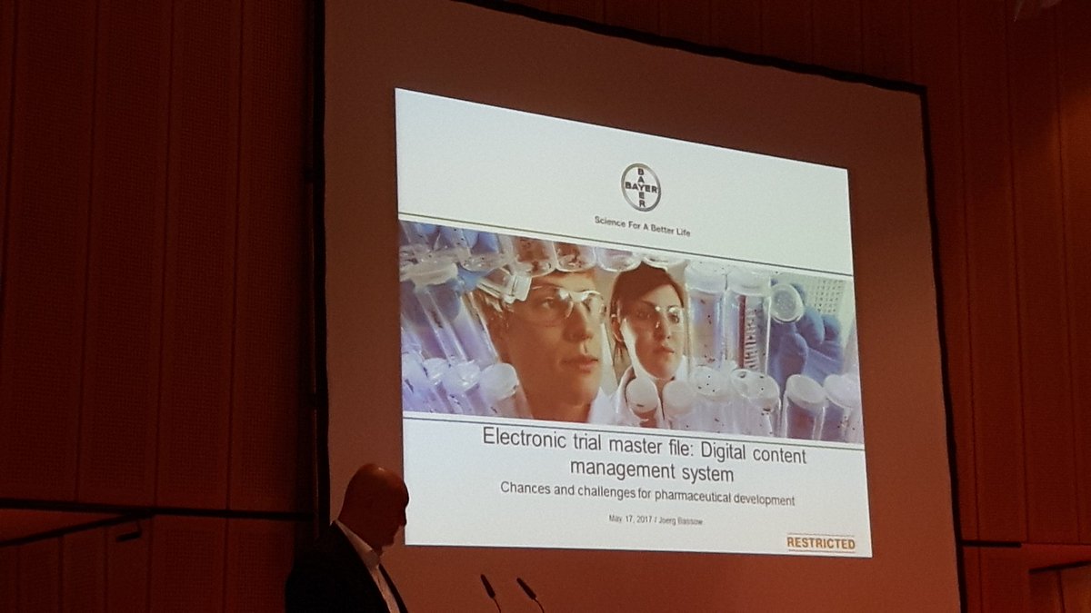 tobias_neisecke's tweet photo. "Only 10% of #TrialMasterFiles are electronic" says J.Bassow @Bayer #eTMF #clinicaltrail #pharma #bigdata #BIONNALE https://t.co/7sxhrqHU91