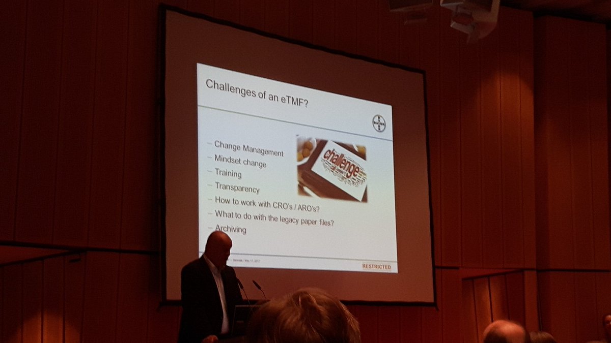 tobias_neisecke's tweet photo. "Only 10% of #TrialMasterFiles are electronic" says J.Bassow @Bayer #eTMF #clinicaltrail #pharma #bigdata #BIONNALE https://t.co/7sxhrqHU91