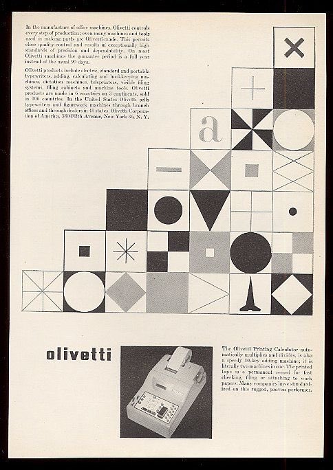CaptainofSuave's tweet image. 1957 Olivetti printing calculator photo modern graphic design vintage print ad
#olivetti #printingcalculator #vintagead  #graphicdesign
