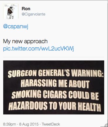 spooney35's tweet photo. @purposivist @cspanwj 🆘 WARRING 🆘 
#CigmanFraud and been known to threaten fokes on ŦЩITTΞЯ  for less.. #CigarReview #cigarbque #cigars #CigarArt #cigardojo #Wink https://t.co/JWBEIRRj1m