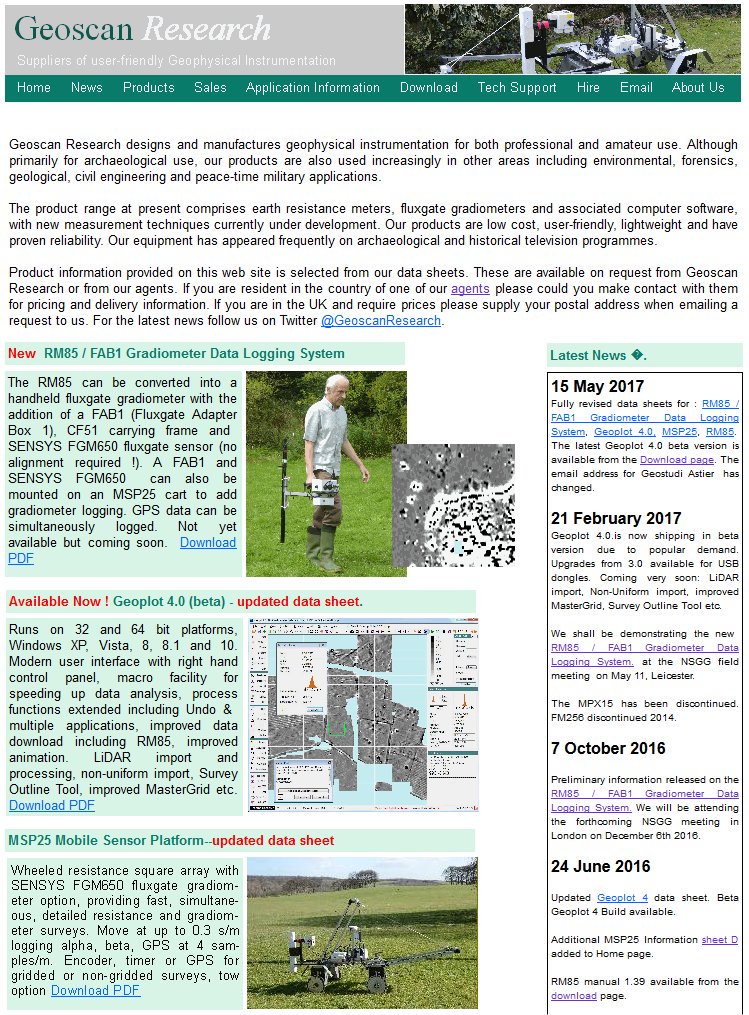GeoscanResearch's tweet photo. Website updated: expanded data sheets for Geoplot 4, RM85 / FAB1 Gradiometer Data Logging System, MSP25, RM85. Download Page updated. https://t.co/WuUgkH75ig