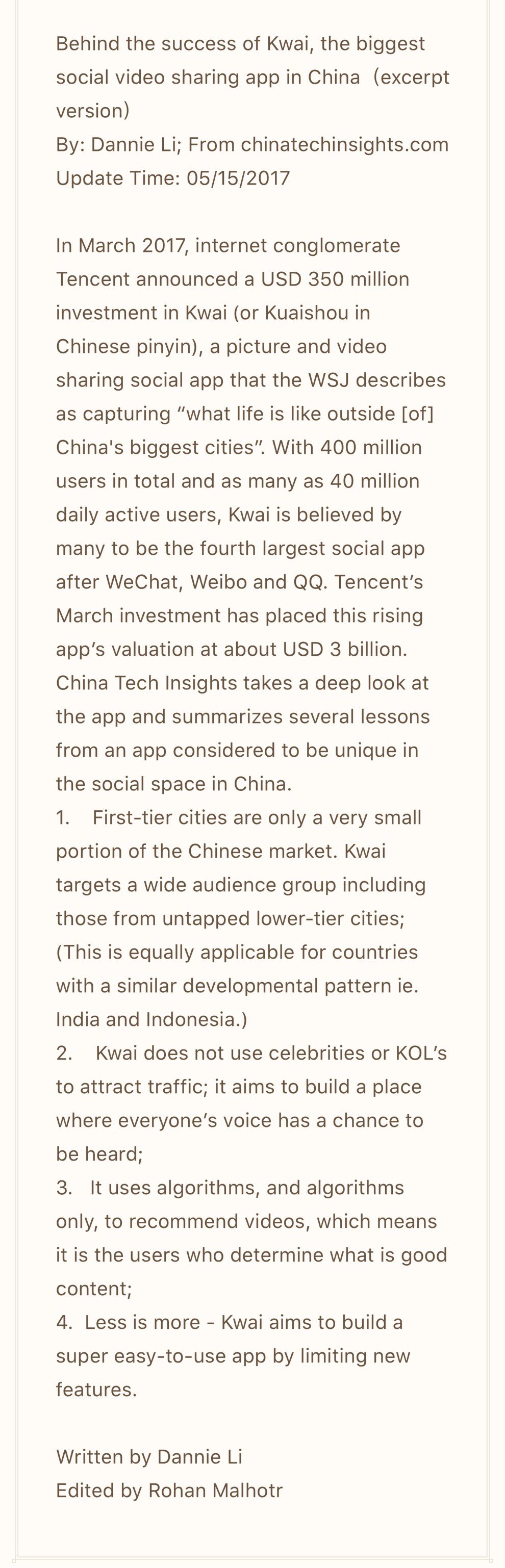 Behind the success of Kwai, the biggest social video sharing app