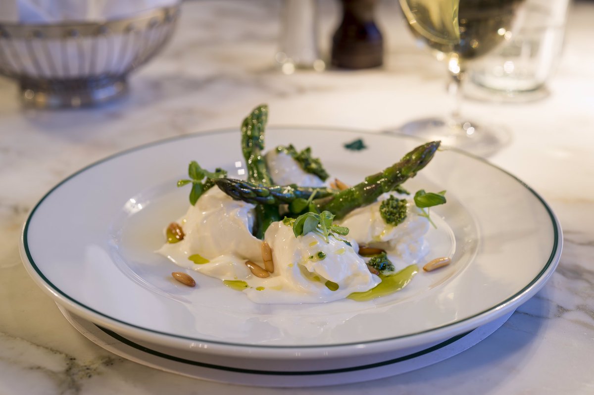 Vegetarian week is upon us. Celebrate with our delicious mozzarella di bufala with asparagus, pine nuts and pesto #vegetarianweek #asparagus